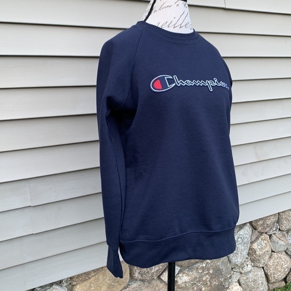 Nwot Champion Graphic Logo Crew Neck Sweatshirt - Navy - Picture 4 of 14
